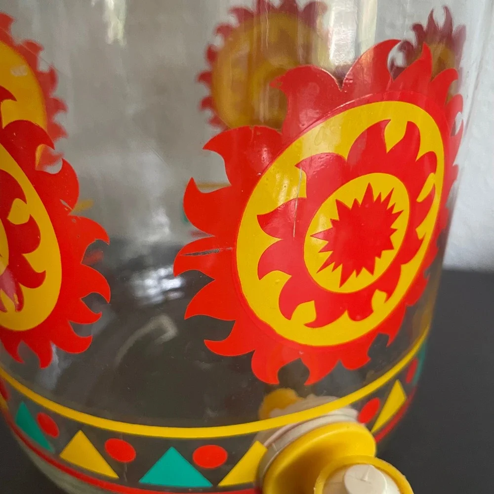VTG Aztec Sun Tea Anchor Hocking Glass 1 Gallon Beverage Dispenser Jar Summer